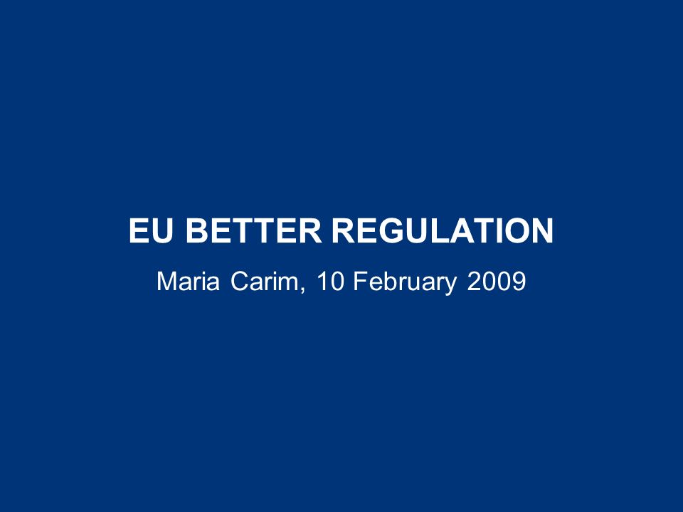 EU BETTER REGULATION Maria Carim, 10 February 2009