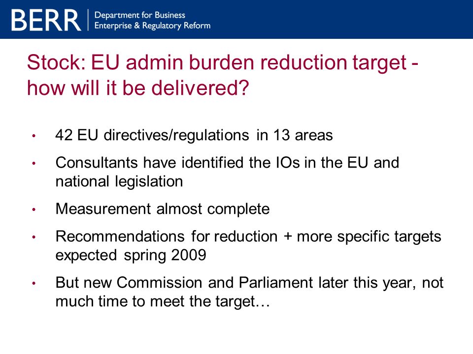 Stock: EU admin burden reduction target - how will it be delivered.