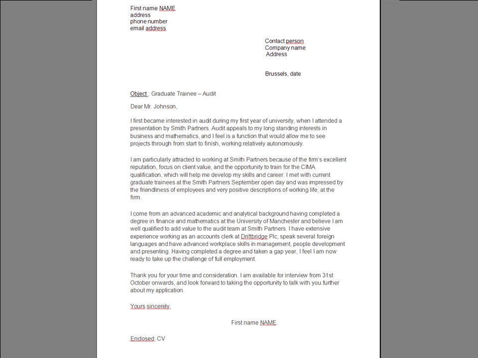 Letter for a company presentation Excellent Supplier