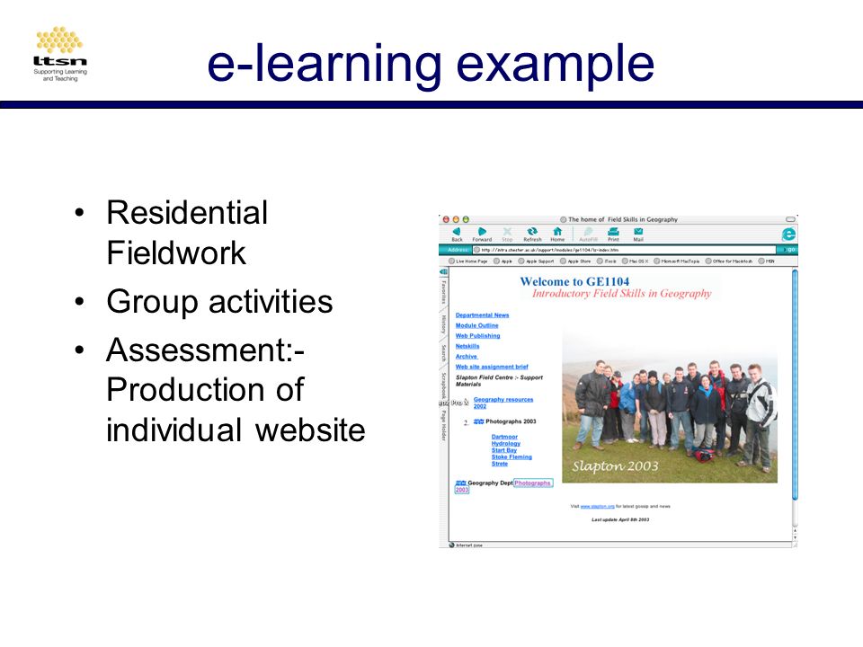 e-learning the delivery of learning with the assistance of interactive, electronic technology, whether offline or online where the exchange is mediated through information and communication technologies Institute of IT Training (2002)