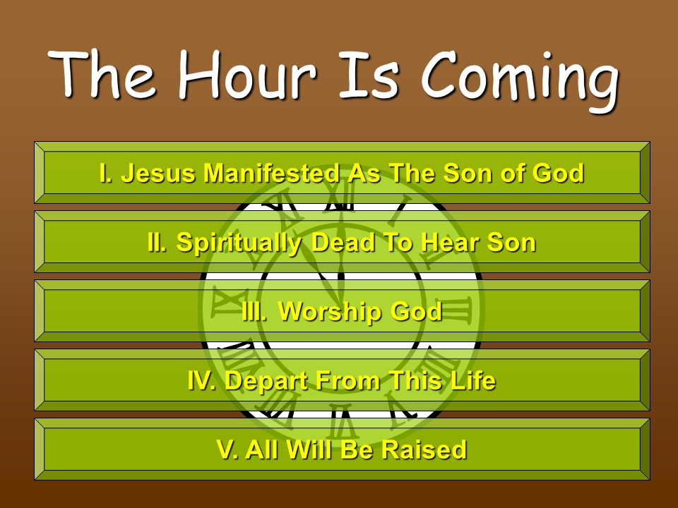 The Hour Is Coming I. Jesus Manifested As The Son of God II.