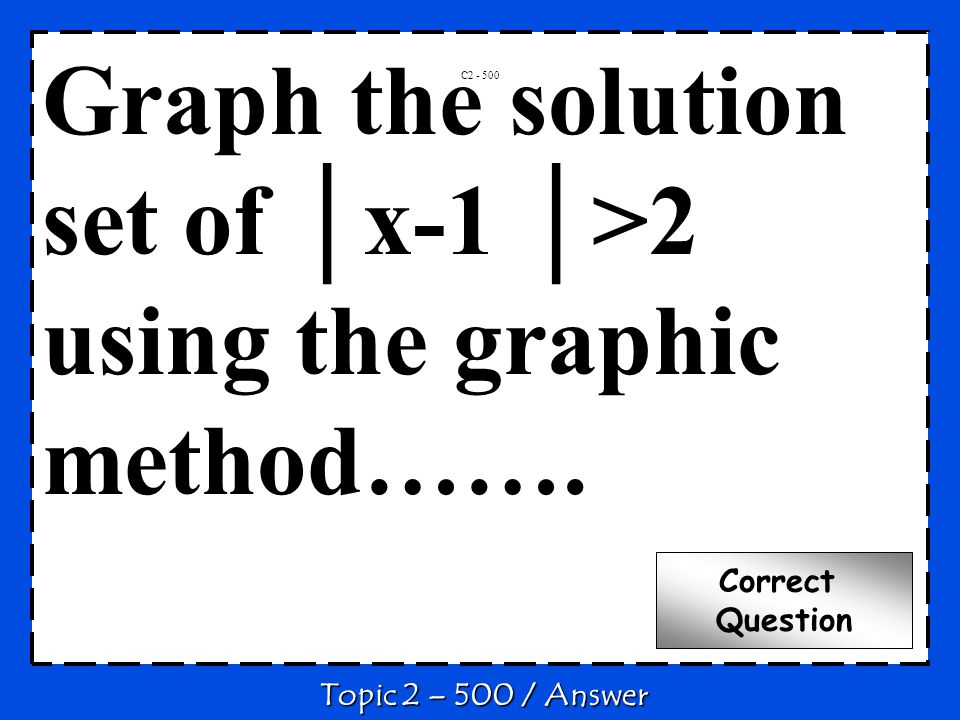 Graph the solution set of x-1 >2 using the graphic method…….
