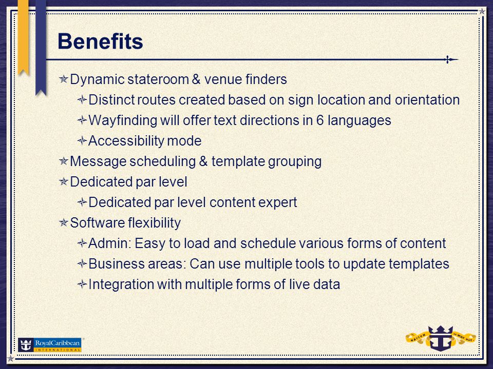 radiance of the seas digital signage showcase agenda 1 strategy