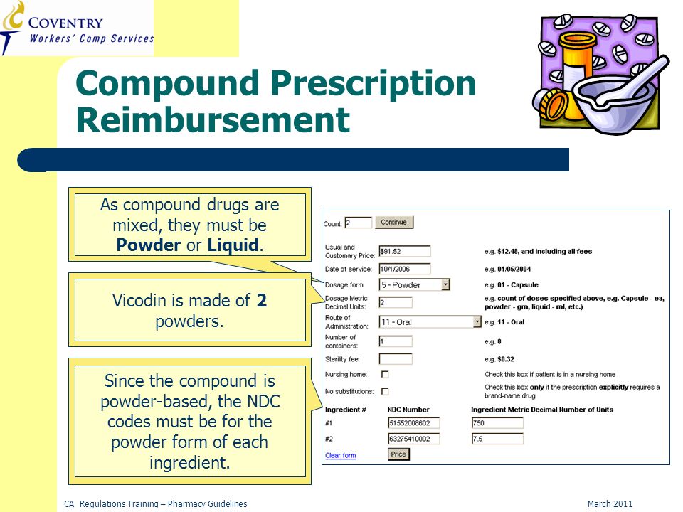 March 2011CA Regulations Training – Pharmacy Guidelines Why is the dosage form Powder.