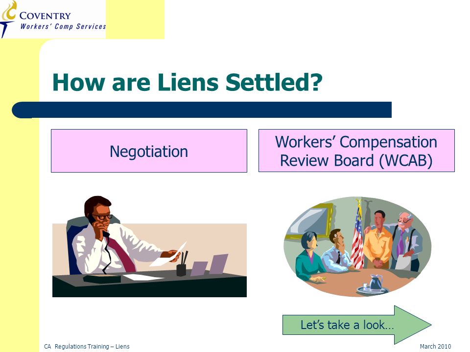 CA Regulations Training – LiensMarch 2010 How are Liens Settled.