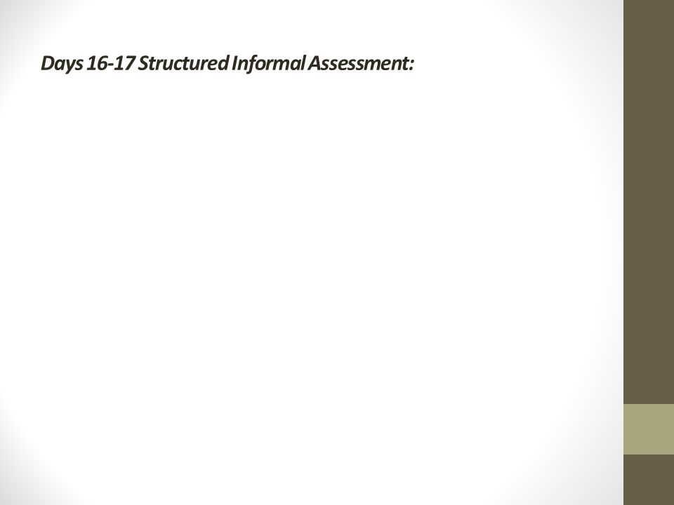 Days Structured Informal Assessment: