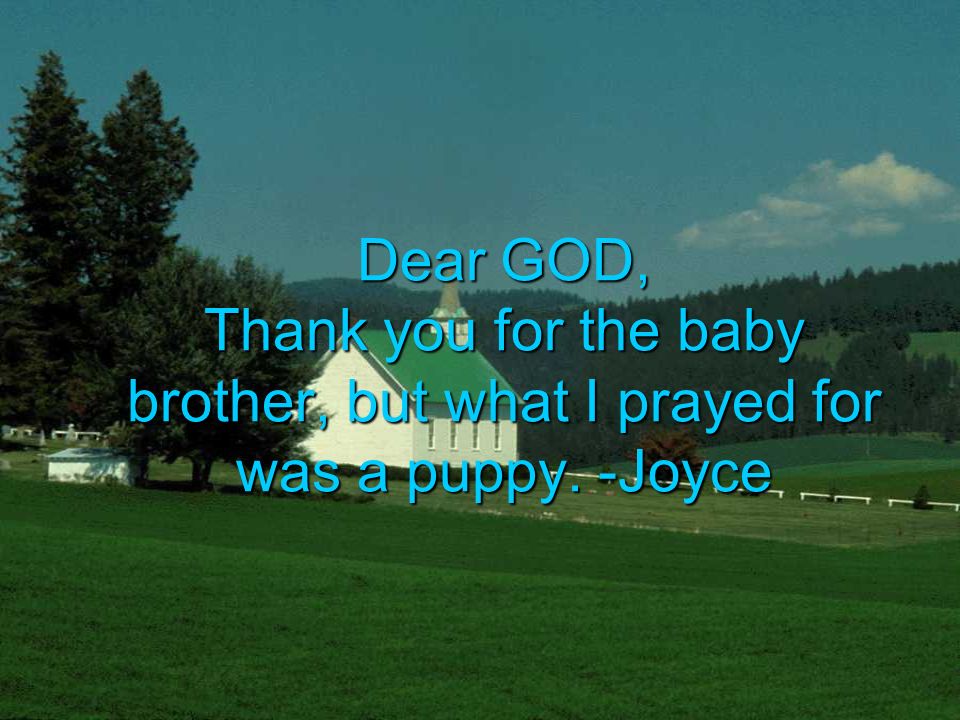 Dear GOD, Thank you for the baby brother, but what I prayed for was a puppy. -Joyce