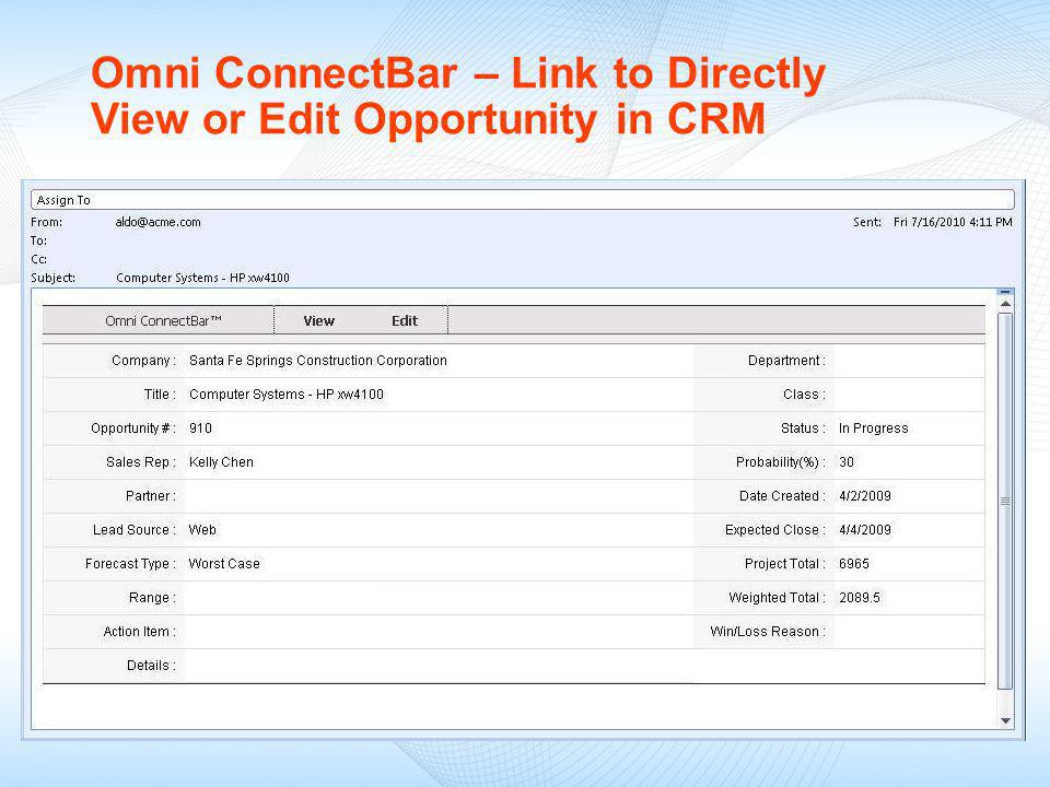 Omni ConnectBar – Link to Directly View or Edit Opportunity in CRM