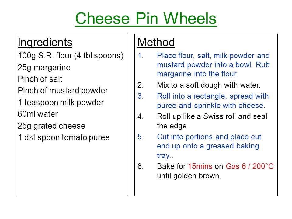 Cheese Pin Wheels Ingredients 100g S.R.