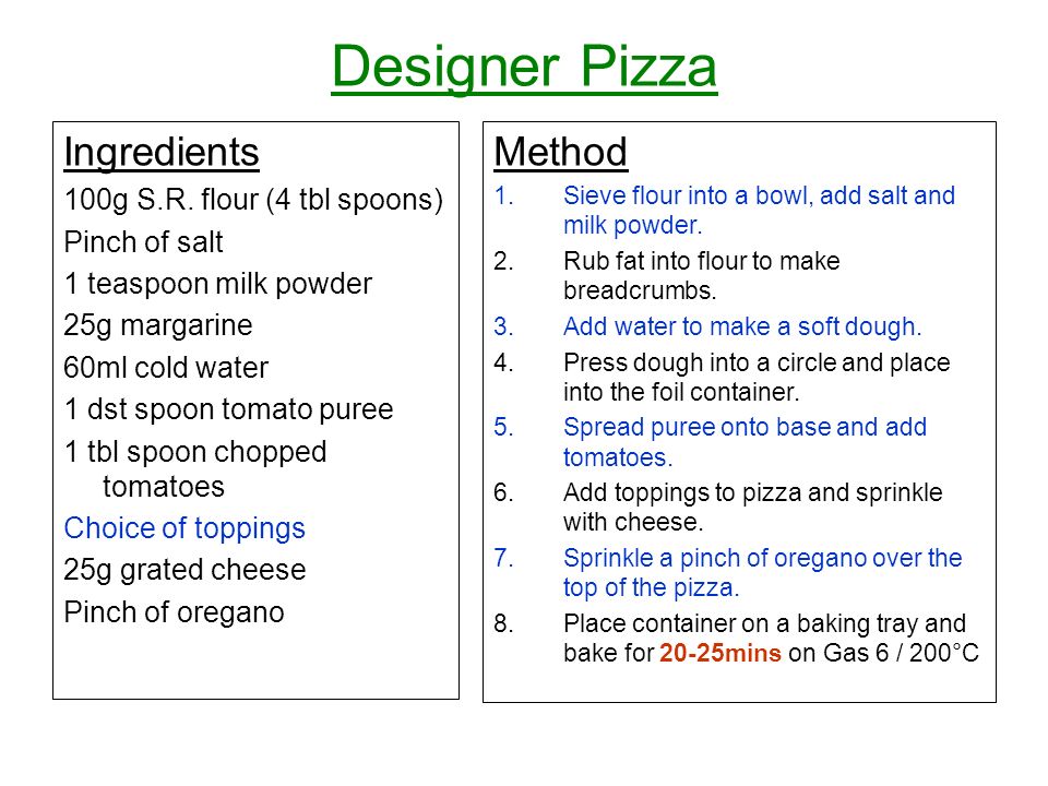 Designer Pizza Ingredients 100g S.R.