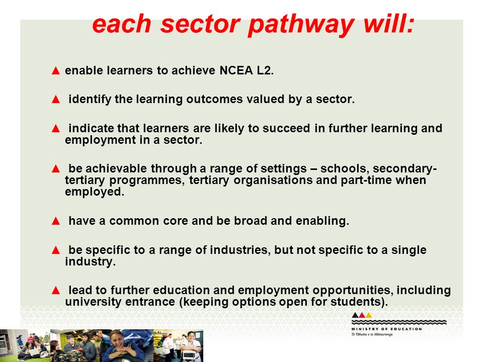 each sector pathway will: enable learners to achieve NCEA L2.