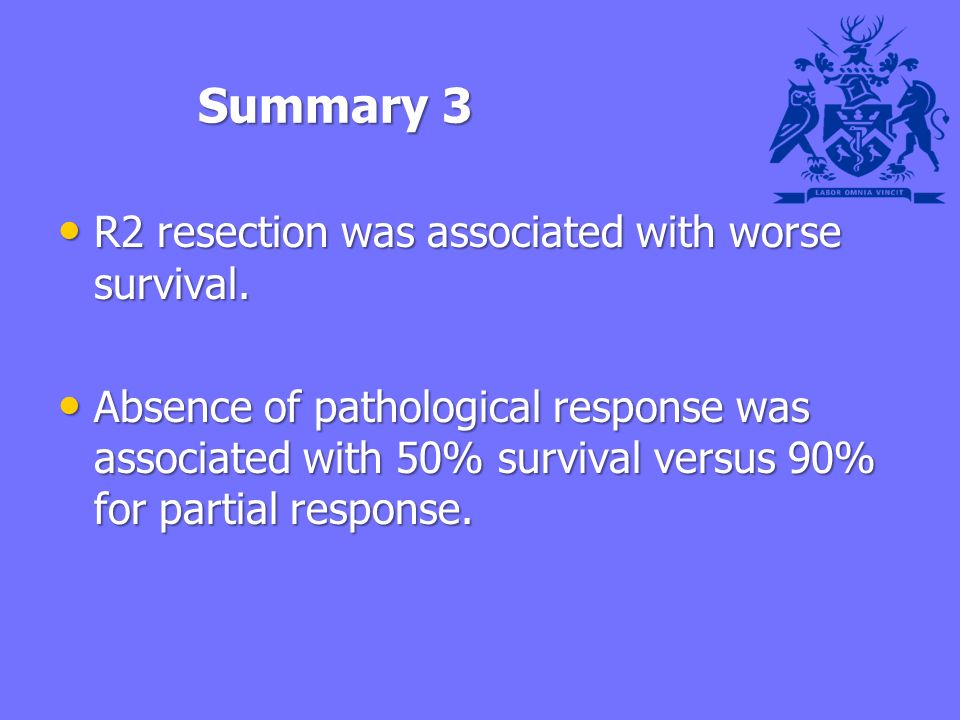 Summary 3 R2 resection was associated with worse survival.