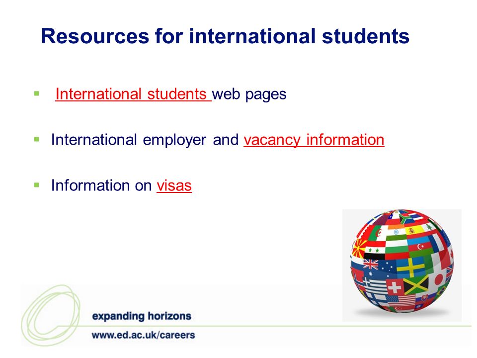 Resources for international students International students web pagesInternational students International employer and vacancy informationvacancy information Information on visasvisas