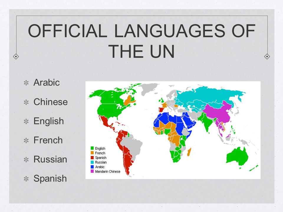 OFFICIAL LANGUAGES OF THE UN Arabic Chinese English French Russian Spanish