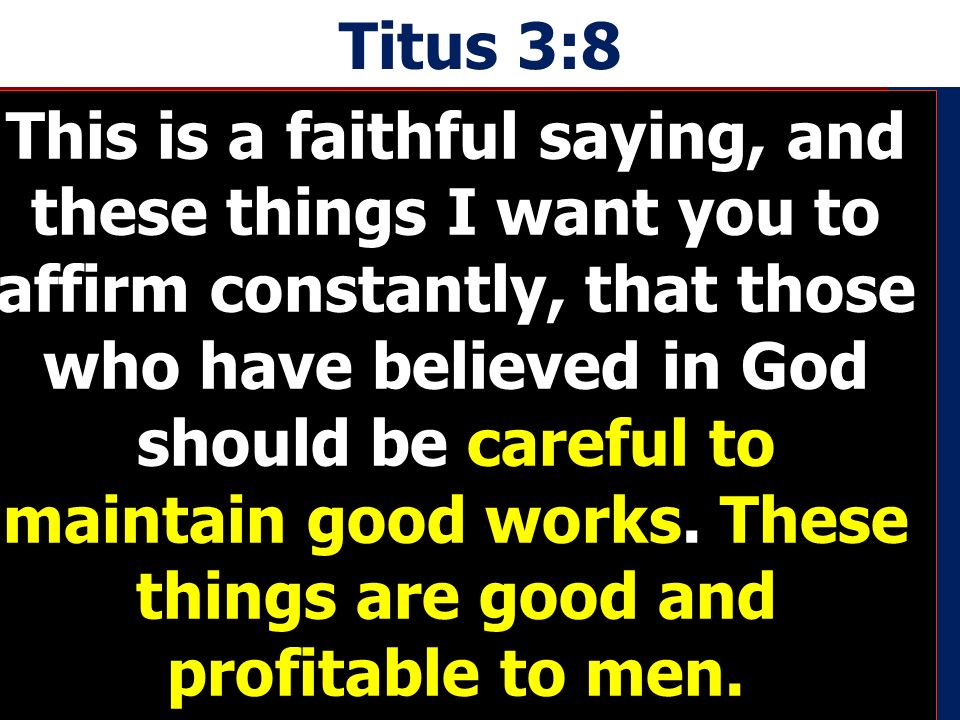 Titus 3:8 This is a faithful saying, and these things I want you to affirm constantly, that those who have believed in God should be careful to maintain good works.