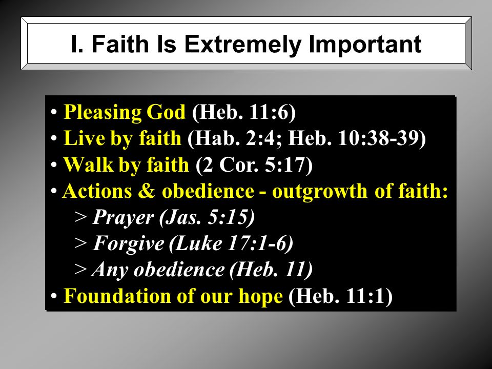 Pleasing God (Heb. 11:6) Live by faith (Hab. 2:4; Heb.