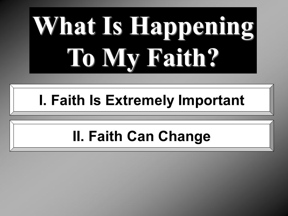 What Is Happening To My Faith I. Faith Is Extremely Important II. Faith Can Change