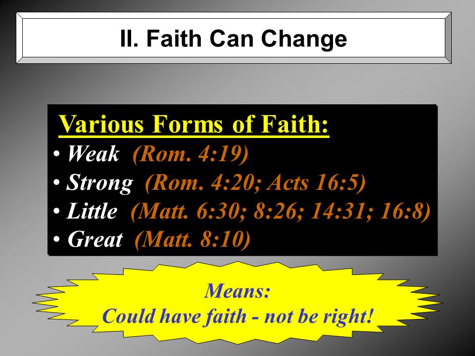 Various Forms of Faith: Weak (Rom. 4:19) Strong (Rom.