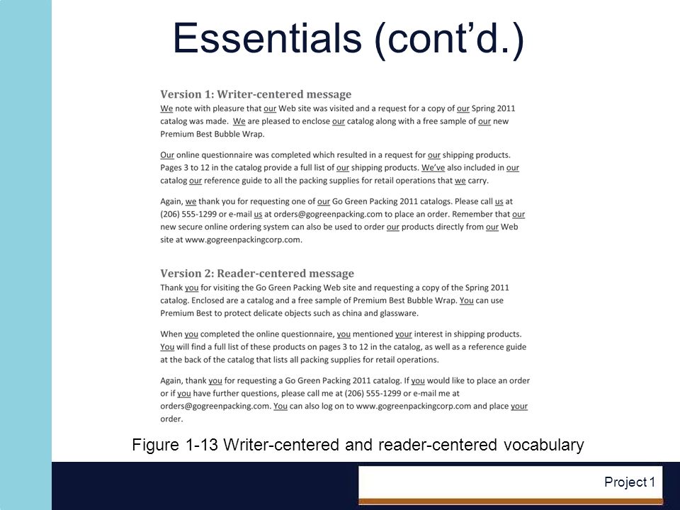 Project 1 Essentials (contd.) Figure 1-13 Writer-centered and reader-centered vocabulary