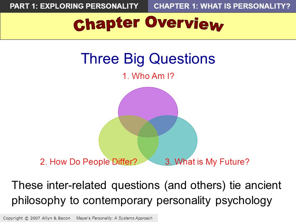 Copyright © 2007 Allyn & Bacon Mayers Personality: A Systems Approach PART 1: EXPLORING PERSONALITYCHAPTER 1: WHAT IS PERSONALITY.