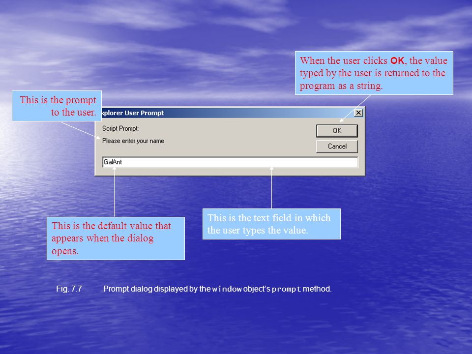 Fig. 7.7Prompt dialog displayed by the window objects prompt method.