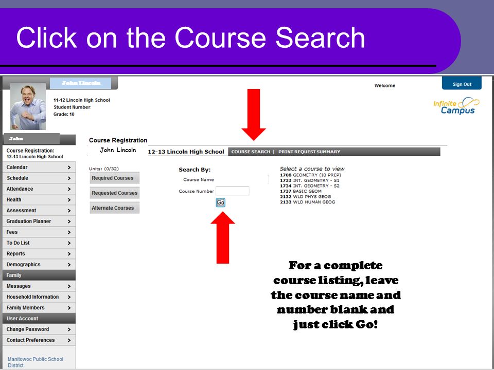 Click on the Course Search.