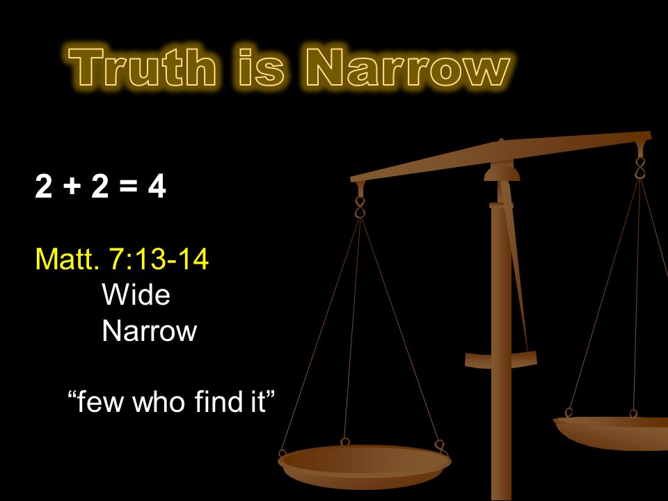 2 + 2 = 4 Matt. 7:13-14 Wide Narrow few who find it