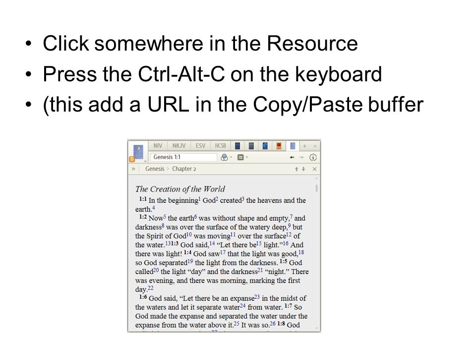 Click somewhere in the Resource Press the Ctrl-Alt-C on the keyboard (this add a URL in the Copy/Paste buffer