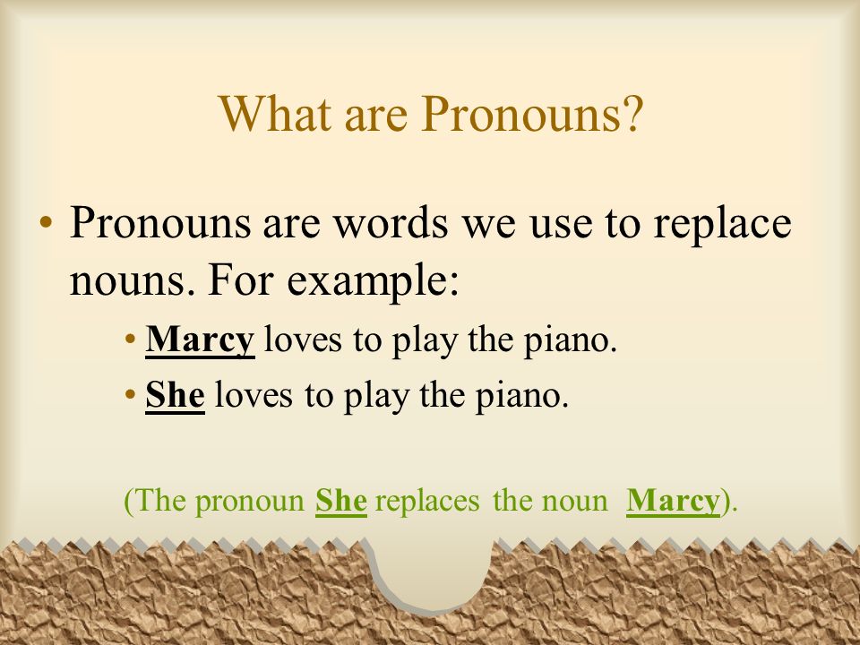 What are Pronouns. Pronouns are words we use to replace nouns.