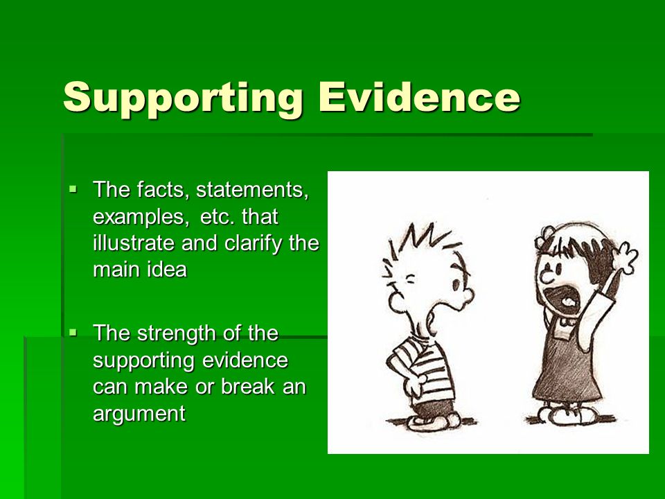 Supporting Evidence The facts, statements, examples, etc.