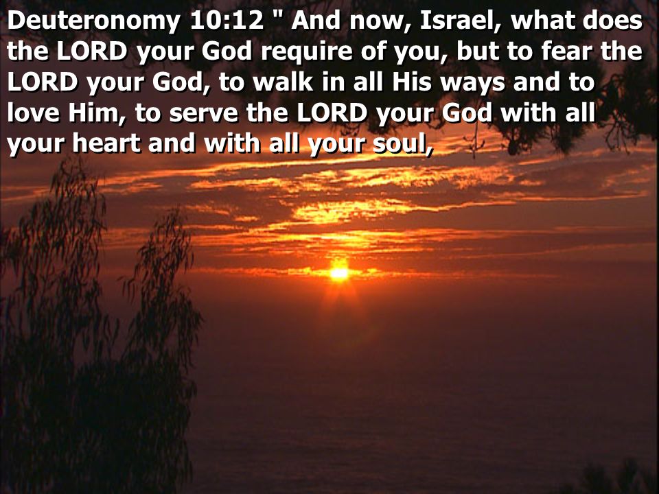Deuteronomy 10:12 And now, Israel, what does the LORD your God require of you, but to fear the LORD your God, to walk in all His ways and to love Him, to serve the LORD your God with all your heart and with all your soul,