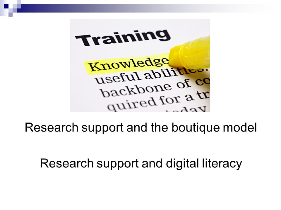 Research support and the boutique model Research support and digital literacy