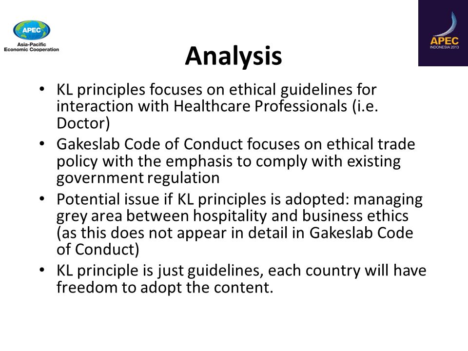 Analysis KL principles focuses on ethical guidelines for interaction with Healthcare Professionals (i.e.