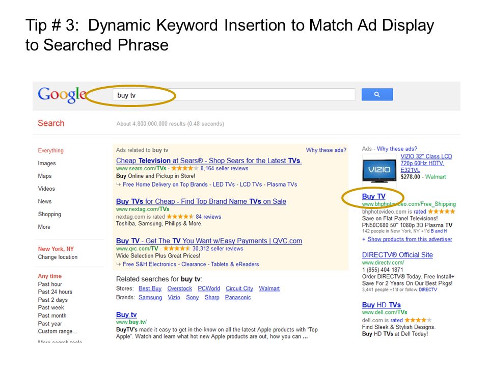 Tip # 3: Dynamic Keyword Insertion to Match Ad Display to Searched Phrase