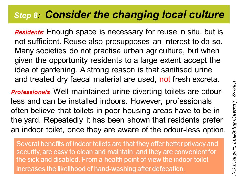 Step 8: Consider the changing local culture Residents: Enough space is necessary for reuse in situ, but is not sufficient.