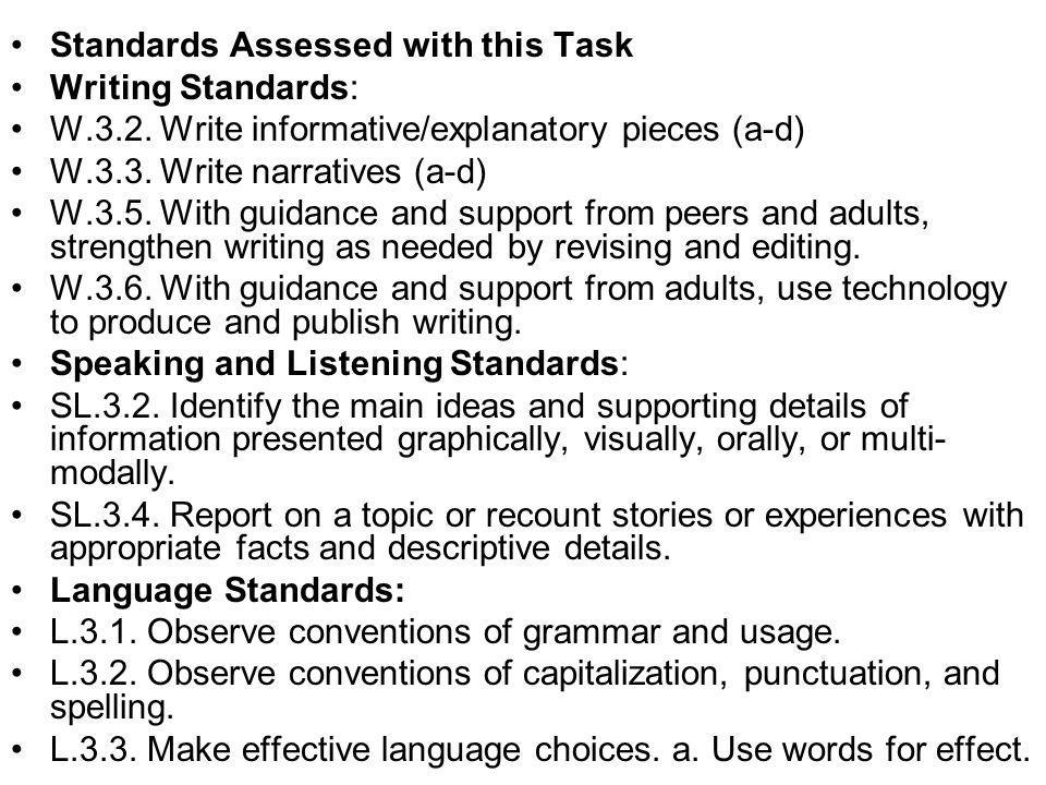 Standards Assessed with this Task Writing Standards: W.3.2.