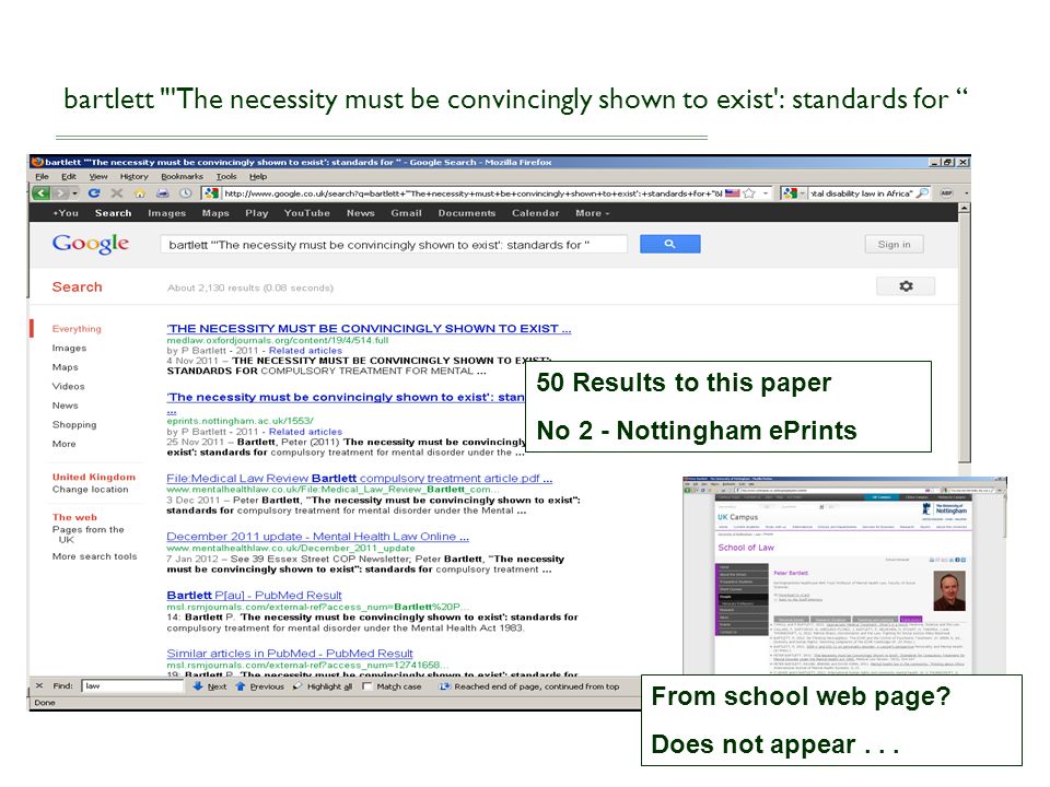 bartlett The necessity must be convincingly shown to exist : standards for 50 Results to this paper No 2 - Nottingham ePrints From school web page.
