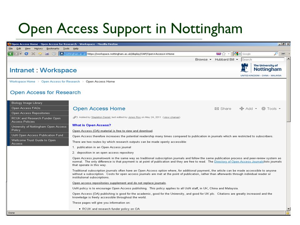 Open Access Support in Nottingham