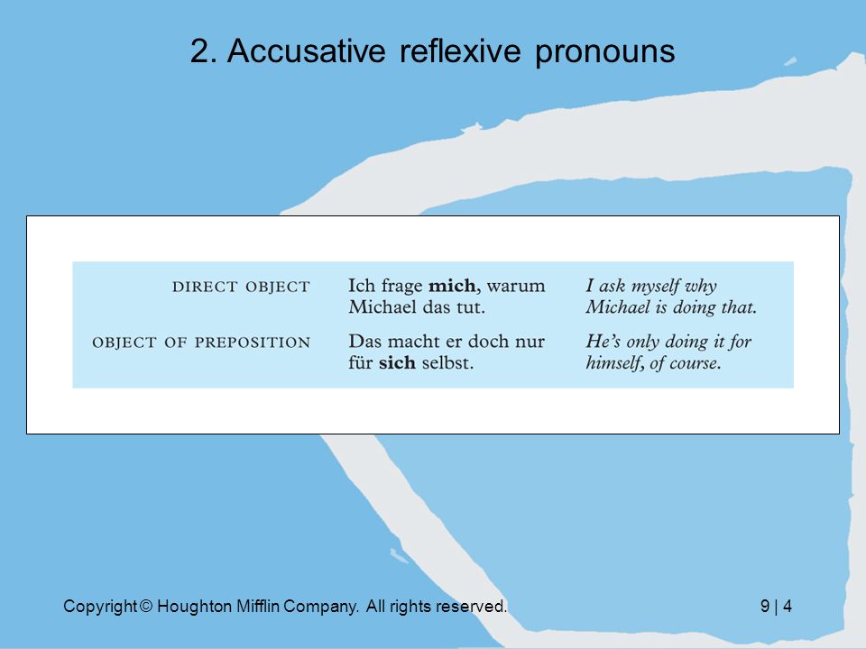 Copyright © Houghton Mifflin Company. All rights reserved.9 | 4 2. Accusative reflexive pronouns