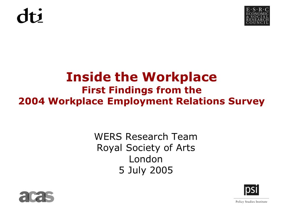 Inside the Workplace: Findings from the 2004 Workplace Employment Relations Survey