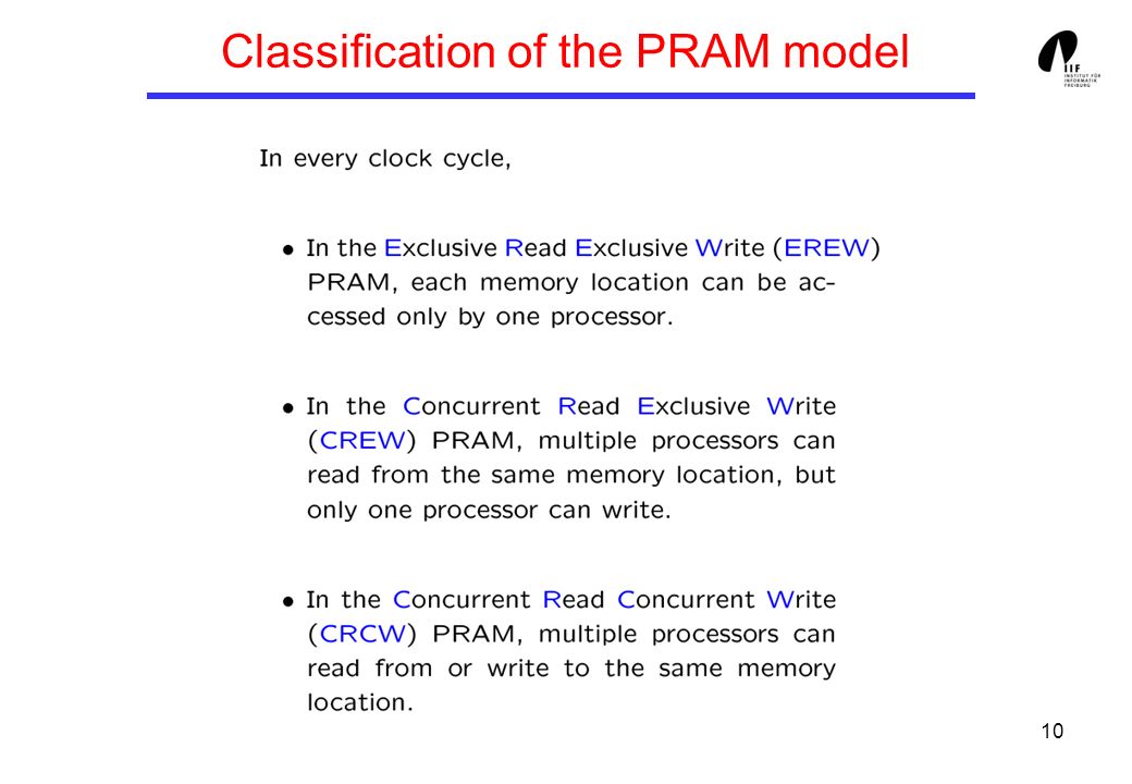 10 Classification of the PRAM model