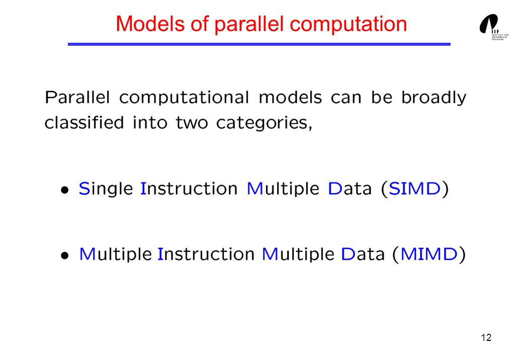 12 Models of parallel computation