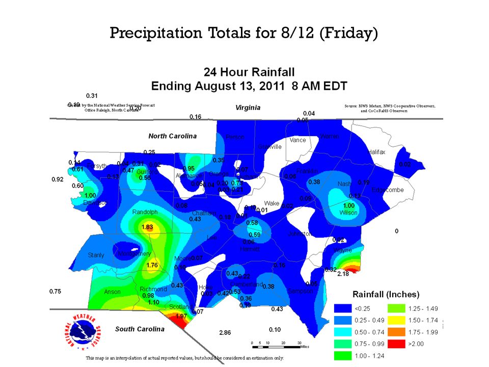 Precipitation Totals for 8/12 (Friday)