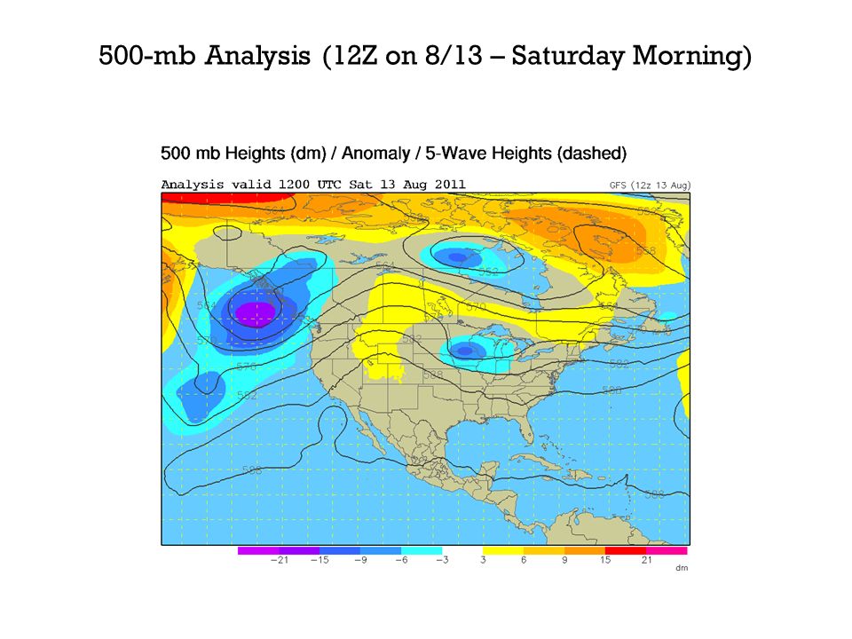 500-mb Analysis (12Z on 8/13 – Saturday Morning)