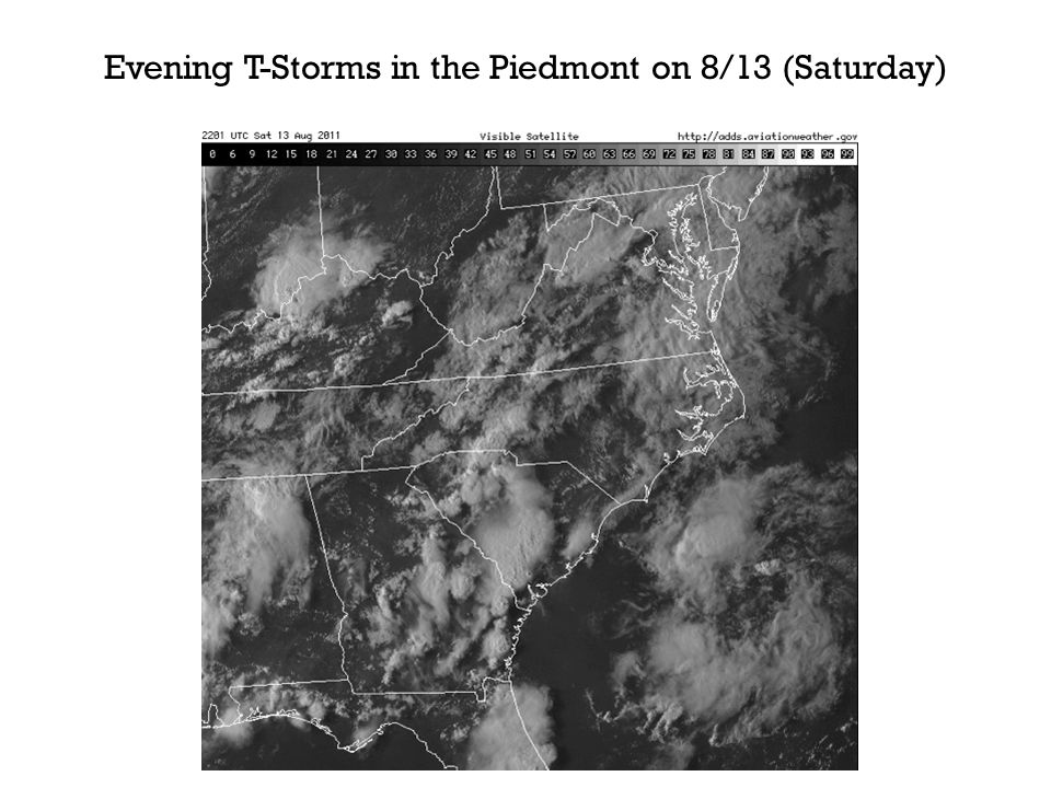 Evening T-Storms in the Piedmont on 8/13 (Saturday)