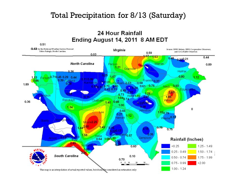 Total Precipitation for 8/13 (Saturday)
