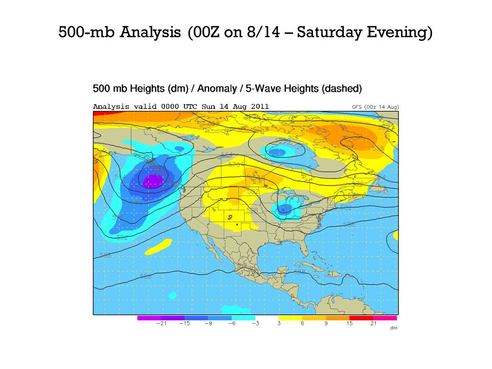 500-mb Analysis (00Z on 8/14 – Saturday Evening)