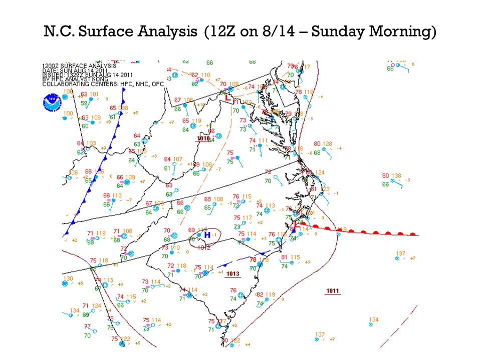 N.C. Surface Analysis (12Z on 8/14 – Sunday Morning)