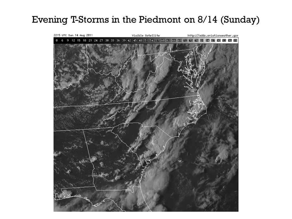 Evening T-Storms in the Piedmont on 8/14 (Sunday)