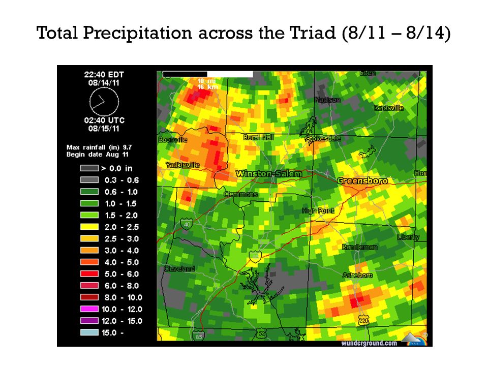 Total Precipitation across the Triad (8/11 – 8/14)